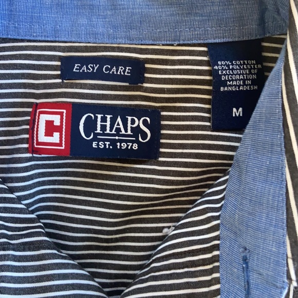 Men’s Chaps Button Down Easy Care Striped Casual Shirt Medium - Picture 3 of 6